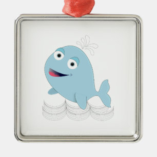 Ornement Carré Argenté Baleine bleue