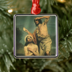Ornement Carré Argenté Baptême de Jésus-Christ par Jean-Baptiste