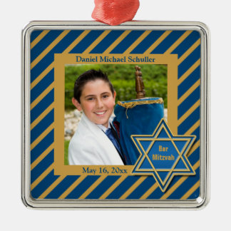 Ornement Carré Argenté Bar Mitzvah Photo Keepsaké
