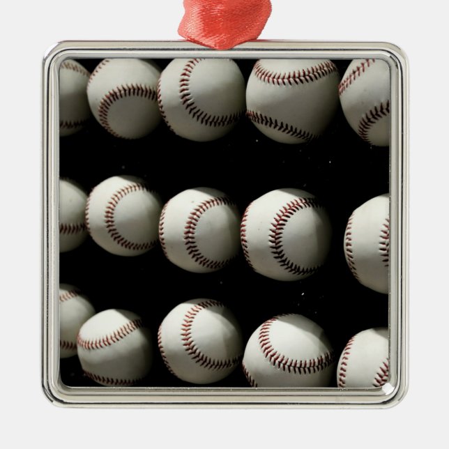 Ornement Carré Argenté Baseballs (Devant)