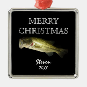 Ornement Carré Argenté Bass Fishing Hobby Merry Christmas Personalized