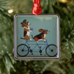 Ornement Carré Argenté Basset Hound Tandem<br><div class="desc">Basset Hound Tandem by Fabfunky. Features basset hounds riding a bicycle in a whimsical,  steampunk style. | 192024D</div>