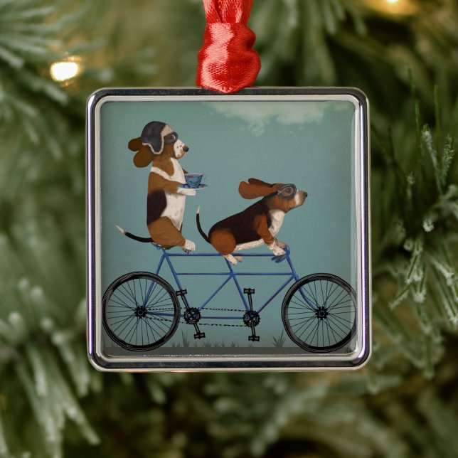 Ornement Carré Argenté Basset Hound Tandem (Arbre)