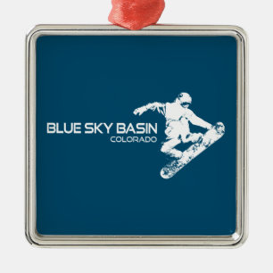 Ornement Carré Argenté Bassin Blue Sky Colorado Snowboardeur
