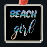 Ornement Carré Argenté Beach Girl<br><div class="desc">Chantez les vagues de l'océan dans ce design cool de plage d'été fille.</div>