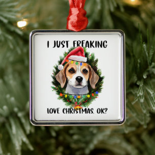 Ornement Carré Argenté Beagle Je viens de freaking Love Noël Ok Noël