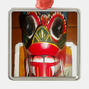 Ornement Carré Argenté Beau art traditionnel sri-lankais de masques de fe