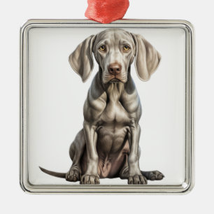 ORNEMENT CARRÉ ARGENTÉ BEAU CHIEN WEIMARANER GRAND ET BEAU POUPON