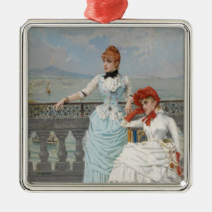 Ornement Carré Argenté Beautés napolitaines (Élégantes jeunes femmes ital