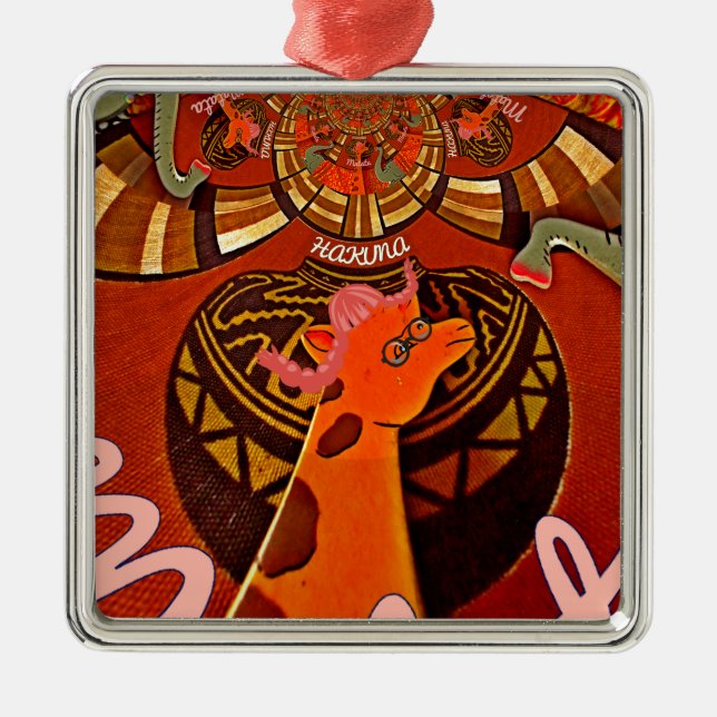 Ornement Carré Argenté Beautiful Amazing Giraffe love safari (Devant)