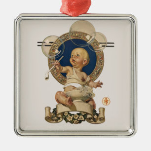 Ornement Carré Argenté Bébés Vintage Bulles par J.C. Leyendecker Nursery