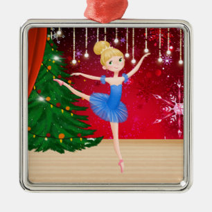 Ornement Carré Argenté Belle Ballerina Holiday Ballet Noël