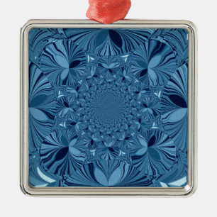 Ornement Carré Argenté Belle Belle Iridescente Blue Kaleidoscope Art