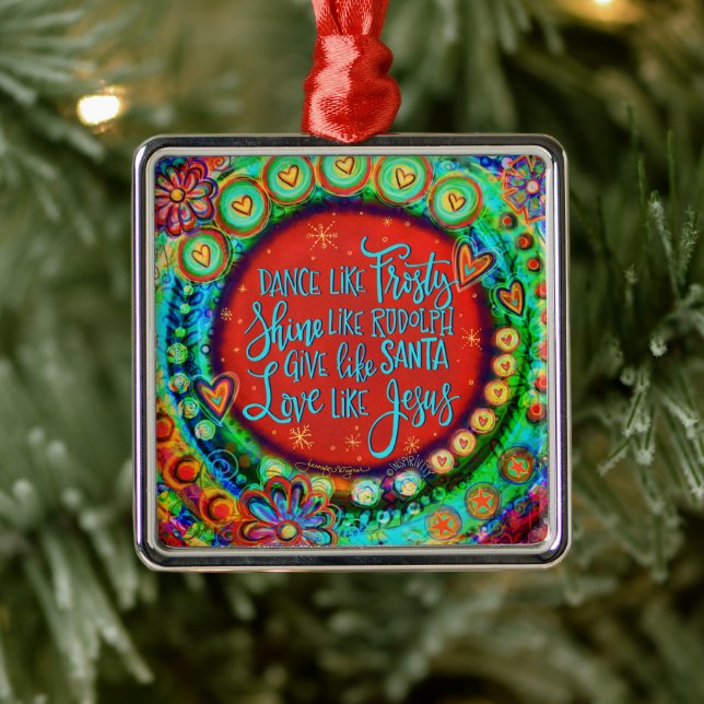Ornement Carré Argenté Belle Danse comme Frosty Amour comme Jésus Inspiri (Arbre)