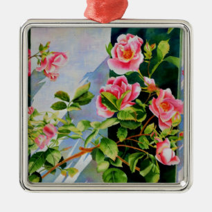 Ornement Carré Argenté Belle rose rose rouge roses blanc aquarelle floral