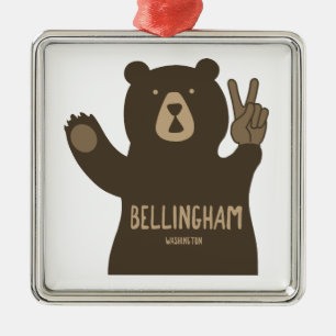 Ornement Carré Argenté Bellingham ours pacifique Washington