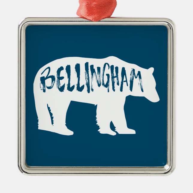 Ornement Carré Argenté Bellingham Washington Bear (Devant)