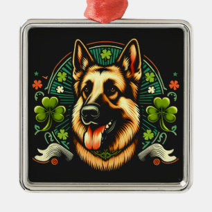 Ornement Carré Argenté Berger allemand St Patrick's Day Berger chien cade