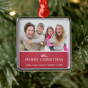 Ornement Carré Argenté Berries de Noël moderne Photo Rouge