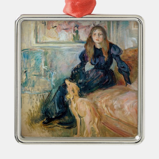 Ornement Carré Argenté Berthe Morisot - Julie et son Greyhound Laerte (Devant)