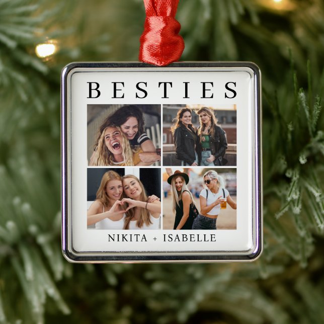 Ornement Carré Argenté Best Friends Bestie Photo Collage Keepsake Gift (Arbre)