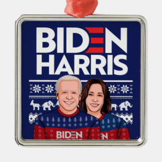 ORNEMENT CARRÉ ARGENTÉ BIDEN HARRIS CARTE SUCRE LAITEMENT
