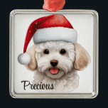 ORNEMENT CARRÉ ARGENTÉ BIEN NOËL BICHON FRISE CHIEN AVEC SANTA HAT<br><div class="desc">BIEN NOËL BICHON FRISE CHIEN AVEC SANTA HAT</div>