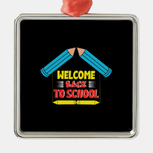Ornement Carré Argenté Bienvenue À L'École