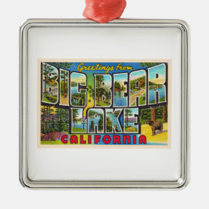 Ornement Carré Argenté Big Bear Lake California CA Grande lettre carte po