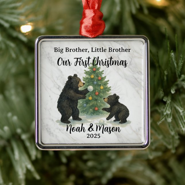 Ornement Carré Argenté Big Brother Little Brother Bear Custom Christmas (Arbre)