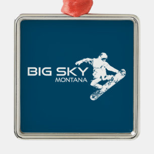 Ornement Carré Argenté Big Sky Resort Montana Snowboardeur