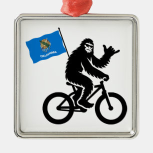 Ornement Carré Argenté Bigfoot Cyclisme Drapeau de l'Oklahoma