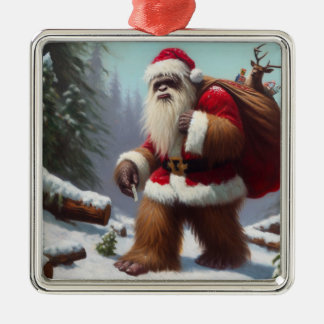 Ornement Carré Argenté Bigfoot Santa Claus