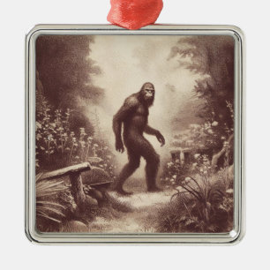 Ornement Carré Argenté Bigfoot Vintage Illustration Folklore