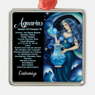 Ornement Carré Argenté Bijou personnalisé Galaxie Zodiac Aquarius