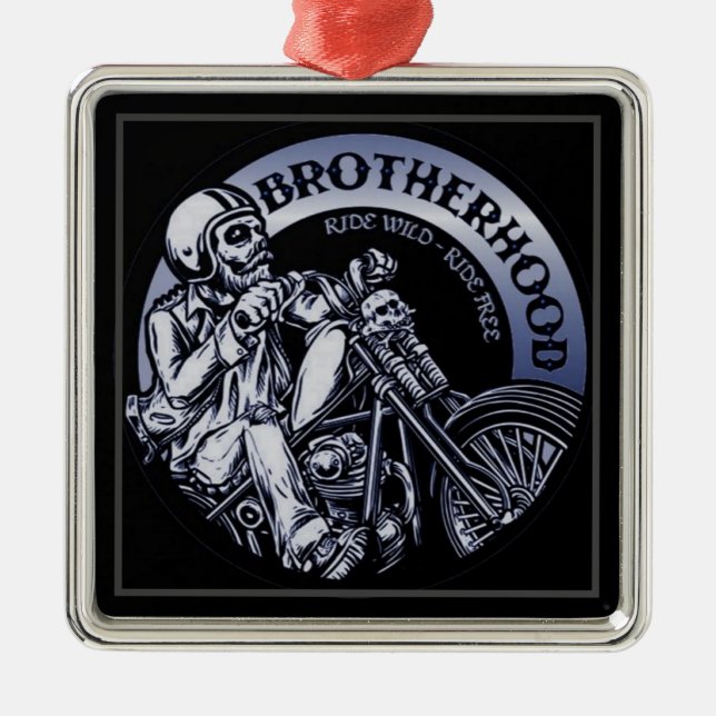 Ornement Carré Argenté Biker Brotherhood Ornament en métal noir (Devant)