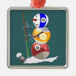 Ornement Carré Argenté Billiard Ball Snowman