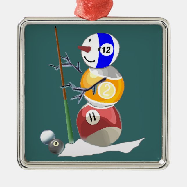 Ornement Carré Argenté Billiard Ball Snowman (Devant)