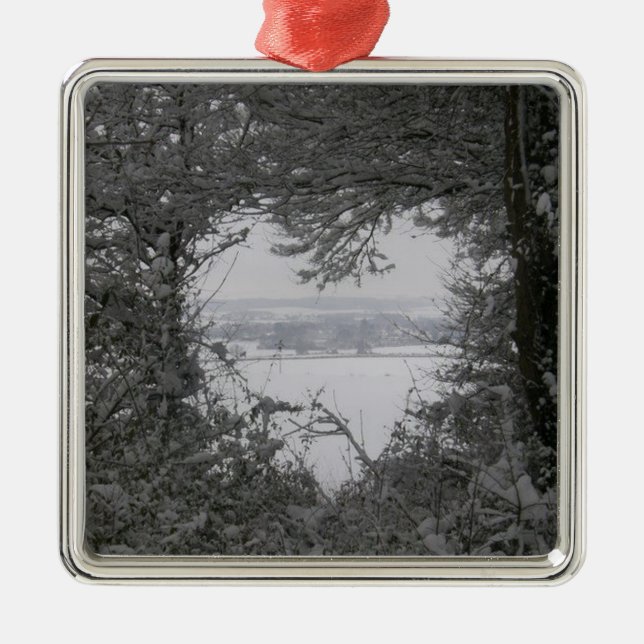 Ornement Carré Argenté Black and White Love Snow Heart Photo Christmas Ho (Devant)