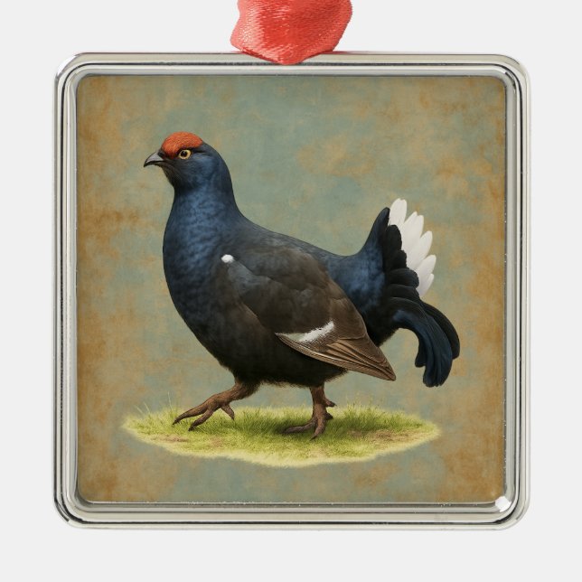 Ornement Carré Argenté Black Grouse design Christmas tree decoration (Devant)