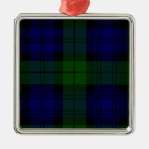 Ornement Carré Argenté Black Watch Tartan bleu vert Plaid