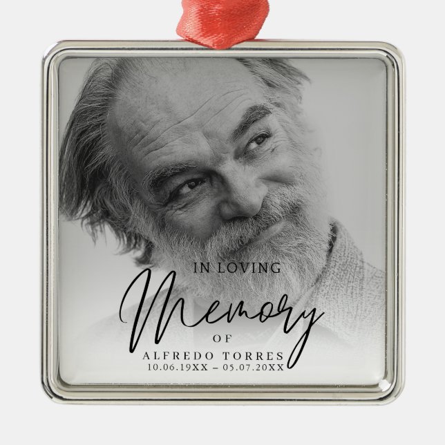 Ornement Carré Argenté Black & White In Loving Memory Funeral  (Devant)