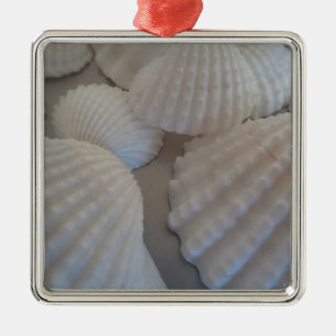 Ornement Carré Argenté Blanc gris, Coquillages, Sea Shell Summer Beach Lo