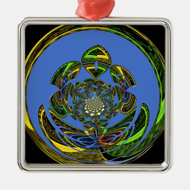 Ornement Carré Argenté Bleu traditionnel (Devant)