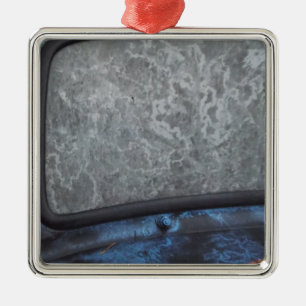 Ornement Carré Argenté Bleu Truck fenêtre renversée