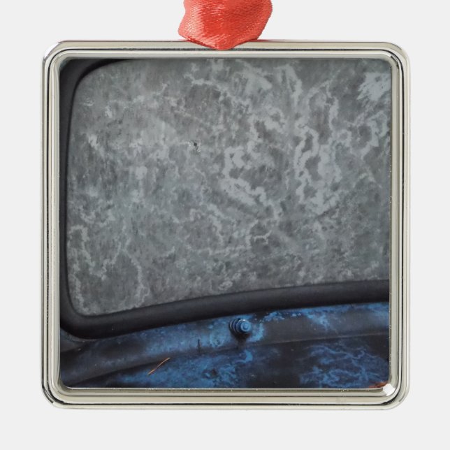 Ornement Carré Argenté Bleu Truck fenêtre renversée (Devant)