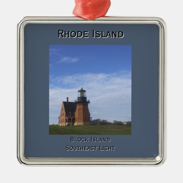 Ornement Carré Argenté Block Island Southeast Light Ornament (Devant)