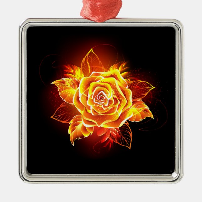 Ornement Carré Argenté Blooming Fire Rose (Devant)