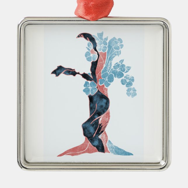 Ornement Carré Argenté Blossom Arbre (Devant)