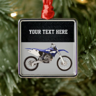 Ornement Carré Argenté Blue Dirt Bike Sports Boy Christmas Boy